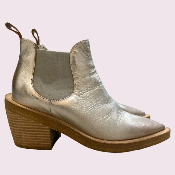 Marsell Coneros Silver Metallic Leather Booties SZ 37 -EUC